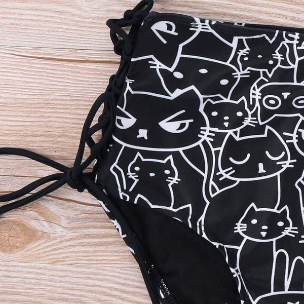 Cat Face Black Bikini Swimsuit