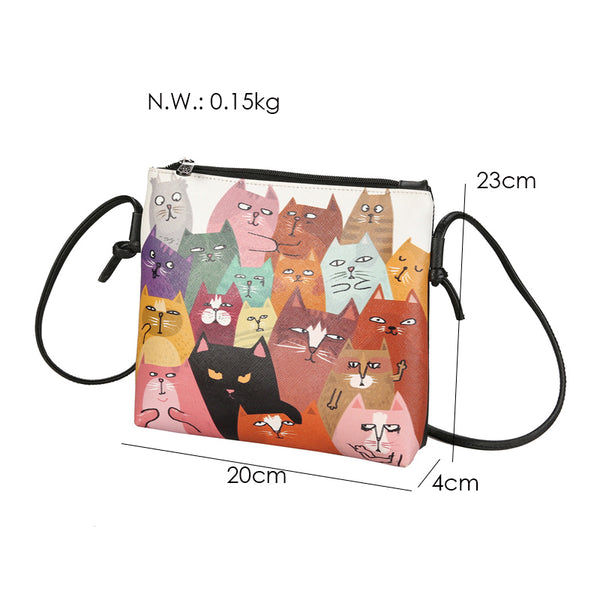 Cat Pattern Print Mini Leather Handbag Purse