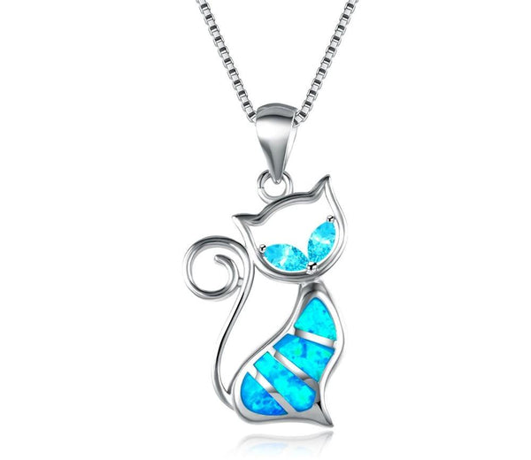 Synthetic Blue Fire Cat Necklace