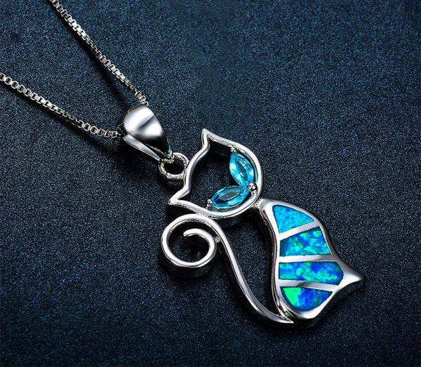 Synthetic Blue Fire Cat Necklace